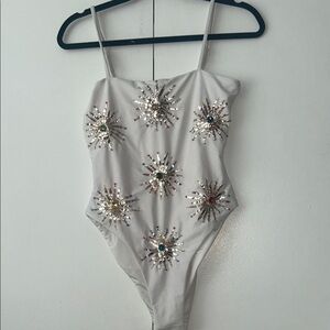 White Embellished Starburst One-Piece Swimsuit